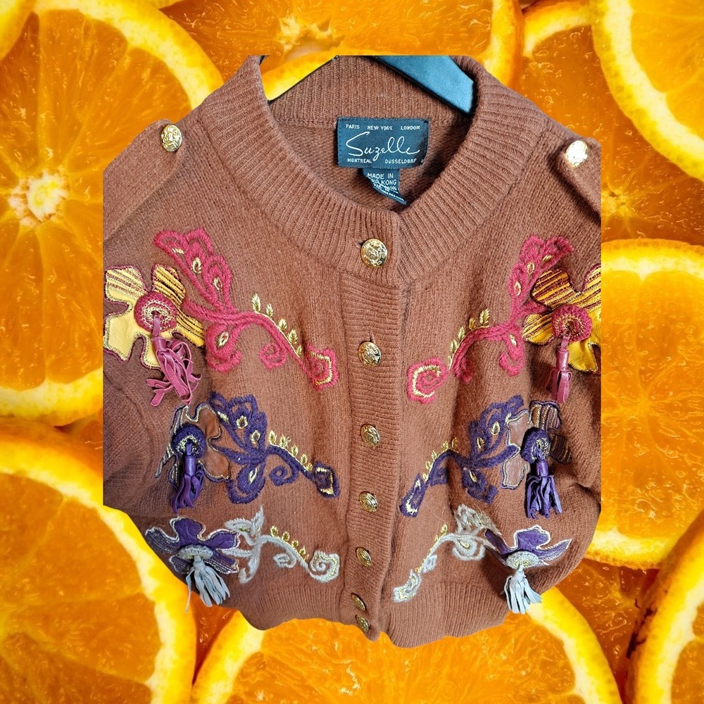 Suzelle Embellished Knit Cardigan Sweater  Angora Lambswool Blend Women's Medium - Picture 2 of 12